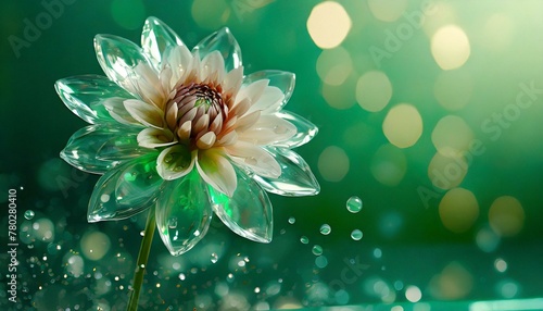 Glass dahlia, stainless steel background, soft green background, Ai Generate