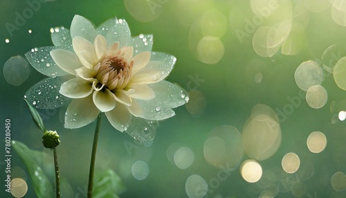 Glass dahlia, stainless steel background, soft green background, Ai Generate