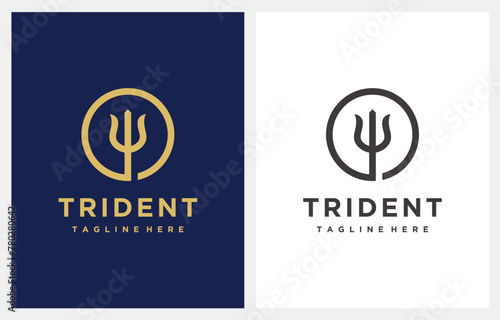 Trident Neptune God Poseidon Circular Circle minimalist logo design