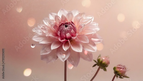 Glass dahlia, stainless steel background, soft pink background, Ai Generate