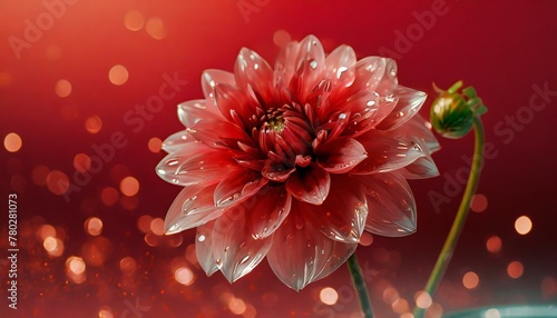 red dahlia flower, Glass dahlia, stainless steel background, soft red background, Ai Generate