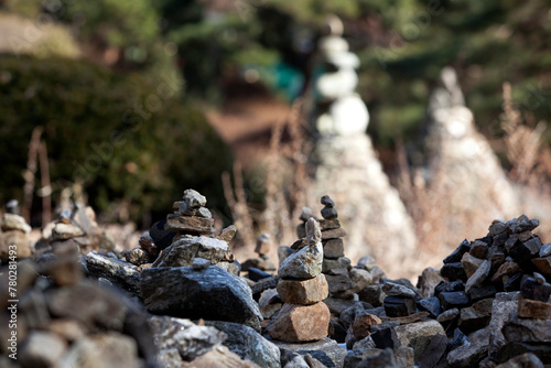 The tower of the stacked stones in the Buddhisht tepmple photo