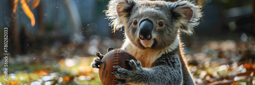 a Koala playing with football beautiful animal photography like living creature © MUHAMMADINAAM