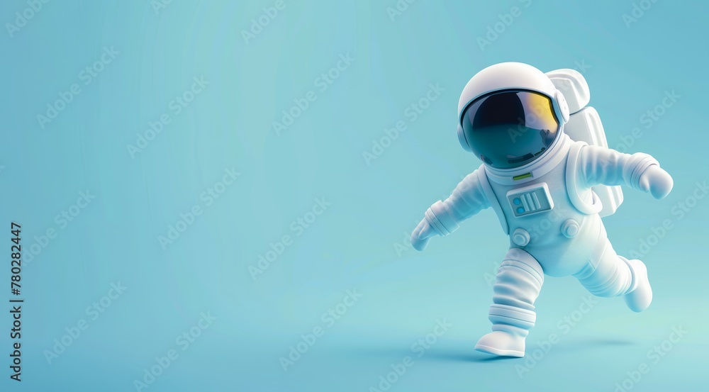 The Friendly 3D cartoon character of a smiling astronaut in a spacesuit, floating gracefully against a serene solid pastel blue background
The Friendly 3D cartoon character of a smiling astronaut in a spacesuit, floating gracefully against a serene solid pastel blue background