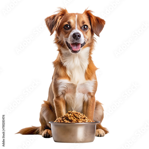 adorable dog with bowl of food
