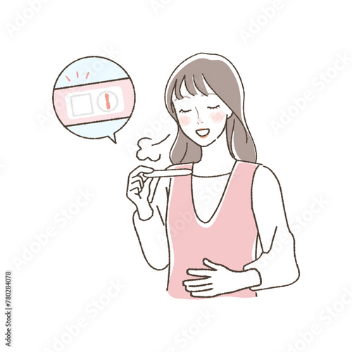 An illustration of a woman feeling relieved after getting a negative pregnancy test.

