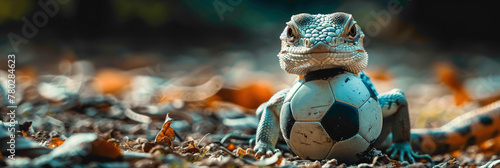 a Lizard playing with football beautiful animal photography like living creature