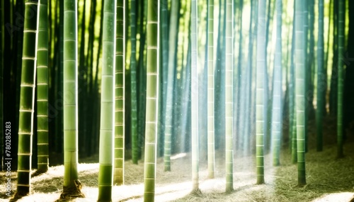Sunlight filtering through a dense bamboo grove. photo