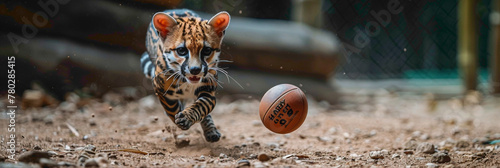 a Margay playing with football beautiful animal photography like living creature photo