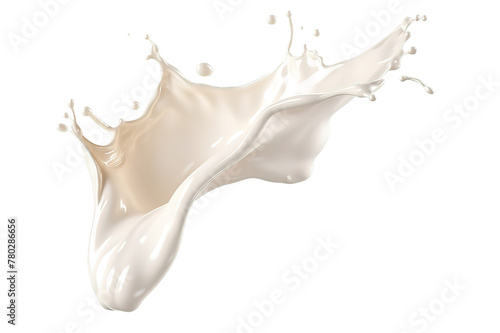 Milk crown splash, splashing in milk pool with ripples. Side view. 3D illustration. isolated on PNG Background. Generative Ai.