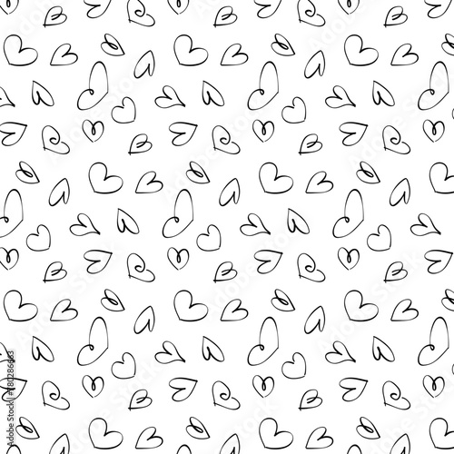 Doodle heart pattern on a white background  vector graphics of love for textile and paper print. Cartoon illustration of a cute heart.