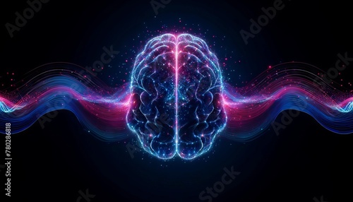 Visualizing a series of light particle waves converging to form the shape of a human brain.
