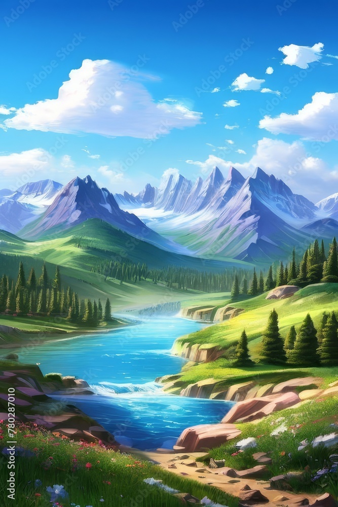 geometric landscape illustration of mountain - Ai generated