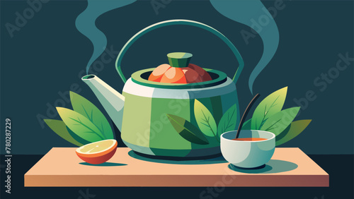 A pot of tea being used to steam vegetables enhancing their natural flavors and giving them a unique twist.