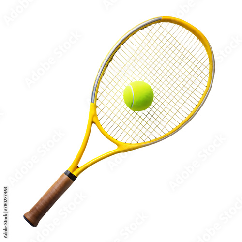 a yellow tennis racket and a green tennis ball © png sublimation