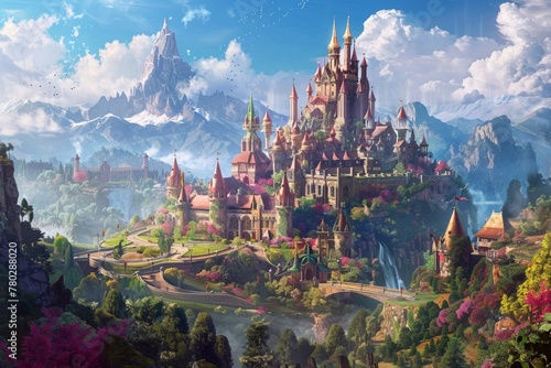 An enchanted magical kingdom Complete with towering castles and mysterious creatures.