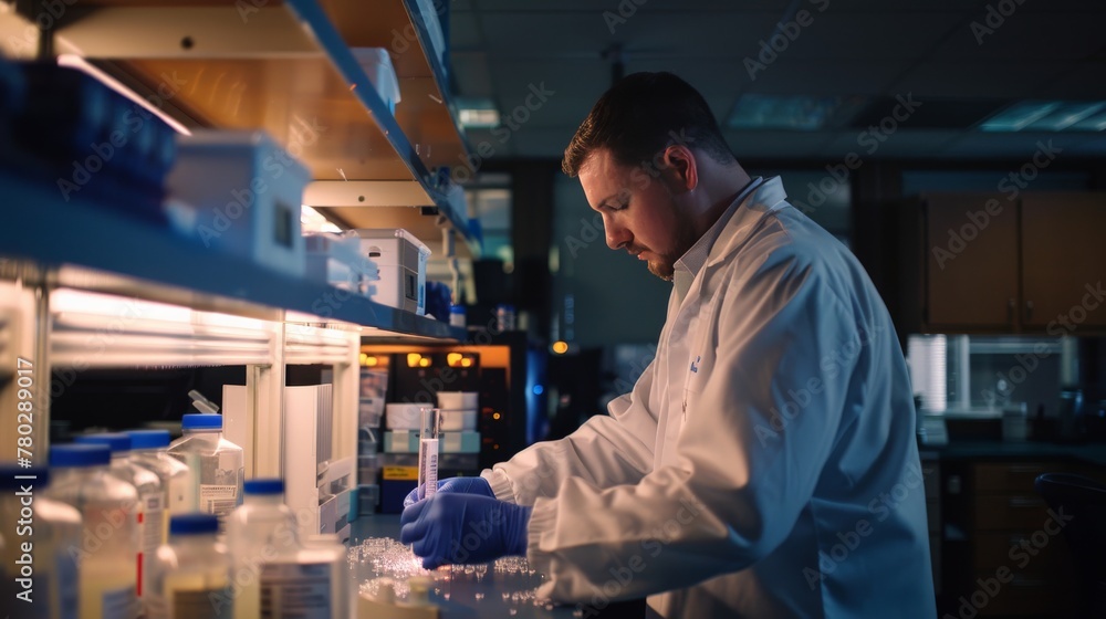A chemical engineer examines samples in a state-of-the-art lab, innovating new materials for environmental sustainability. A chemical engineer examines samples in a state-of-the-art lab, innovating new materials for environmental sustainability.