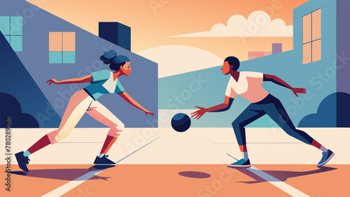 Two students challenging each other to a game of handball on the blacktop their quick reflexes and strategic maneuvers on display as they