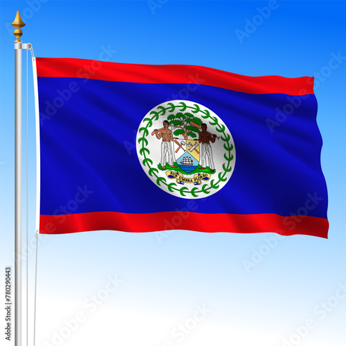 Belize official national waving flag, central american country, vector illustration photo