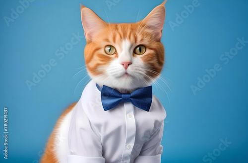 Cat on plain background with bow tie © Анастасия Мулюкова