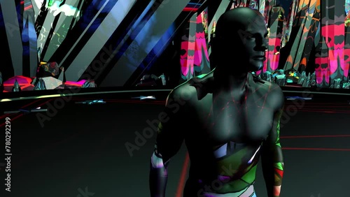 3d animation of a dancing character on a futuristic background