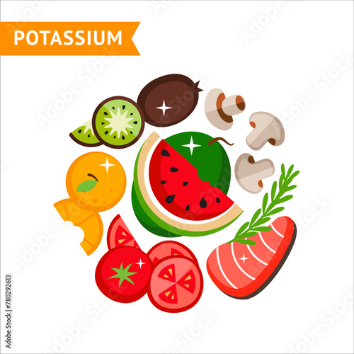 Potassium vitamin food set, used for info graphics, design templates
