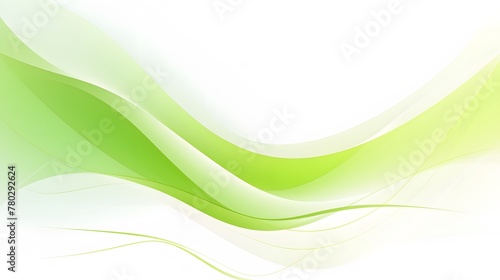 Streamlined green and white curve waves motif on white backdrop for wallpaper, abstract radiant green wavy background