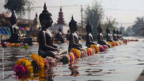 The traditional side of Songkran as locals gather to pour water over Buddha statues, symbolizing purification and blessings for the new year. photo