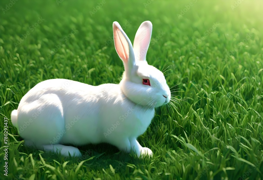 Fototapeta premium white rabbit on green grass