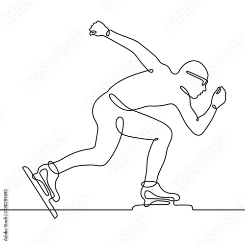 A speed skater skates on ice. One line drawing. Continuous line without break.