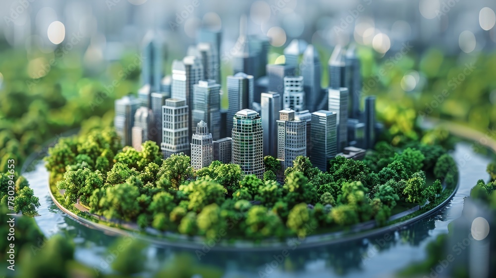 Fototapeta premium A detailed 3D model of Earth highlighting a green cityscape