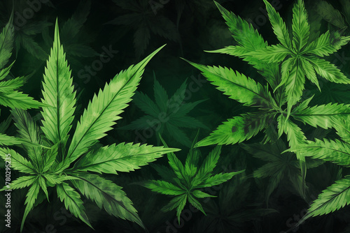 Banner consisting from traditional species marijuana in leaves  Ai generated