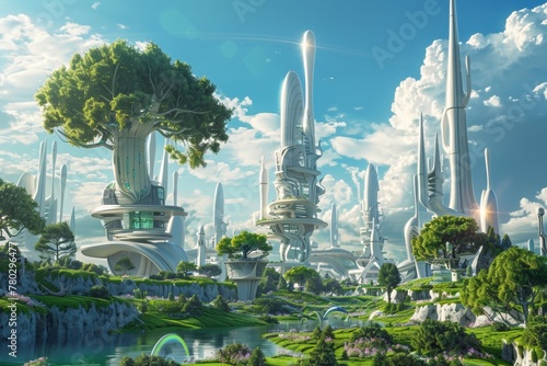 Future Utopia Complete with towers and lush green parks. © Thi