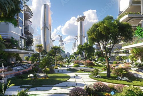 Future Utopia Complete with towers and lush green parks.