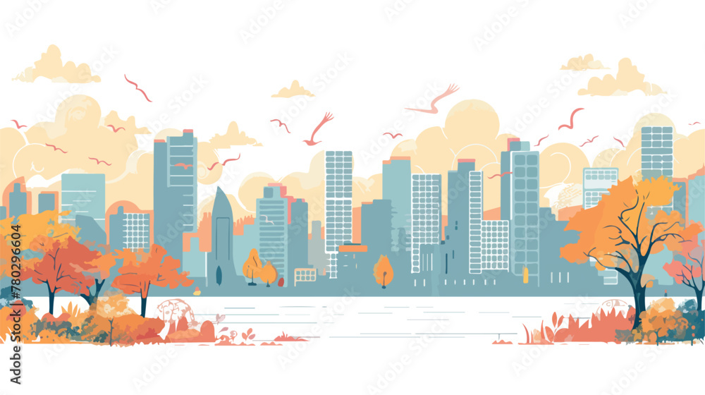 Background material by the scenery of the city flat vector