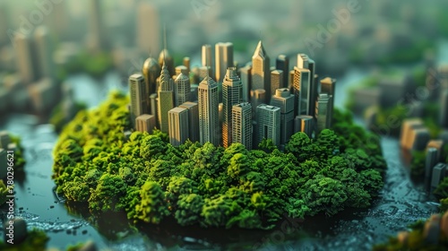 A realistic 3D portrayal of Earth showcasing a green cityscape