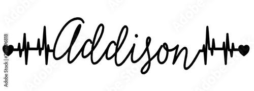Addison - black color - name written - heartbeat, electrocardiogram, love - for websites,, presentations, greetings, banners, cards,, t-shirt, sweatshirt, prints, cricut, silhouette, sublimation