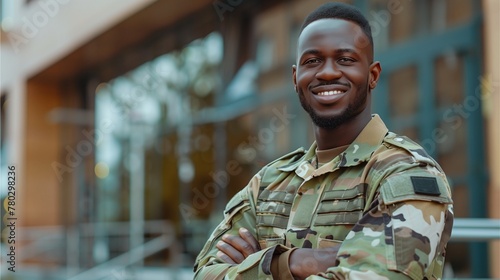 A man with dreadlocks smiling in a park, surrounded by people, including elderly and military personnel