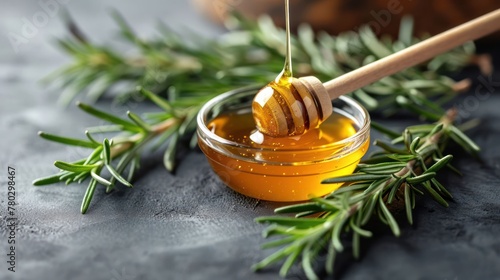 fresh rosemary leaves and drizzling honey