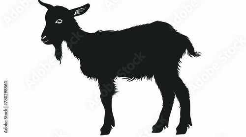 Black Silhouette of Baby Goat. Vector Side View 