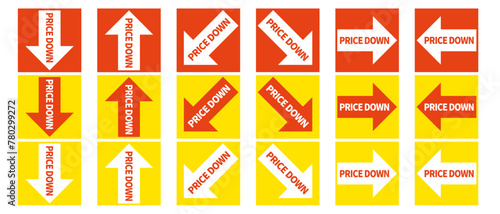 プライスダウンと書かれた上下左右の矢印のベクターイラスト