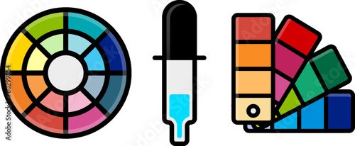 Three vibrant icons representing graphic design tools © Jaroslav Machacek