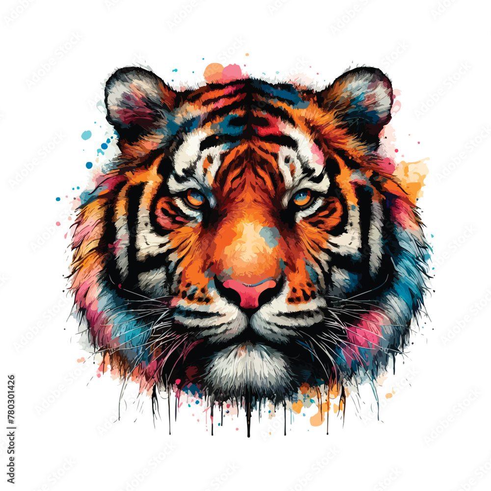 Tiger Head Watercolor Illustration for T-shirt Print