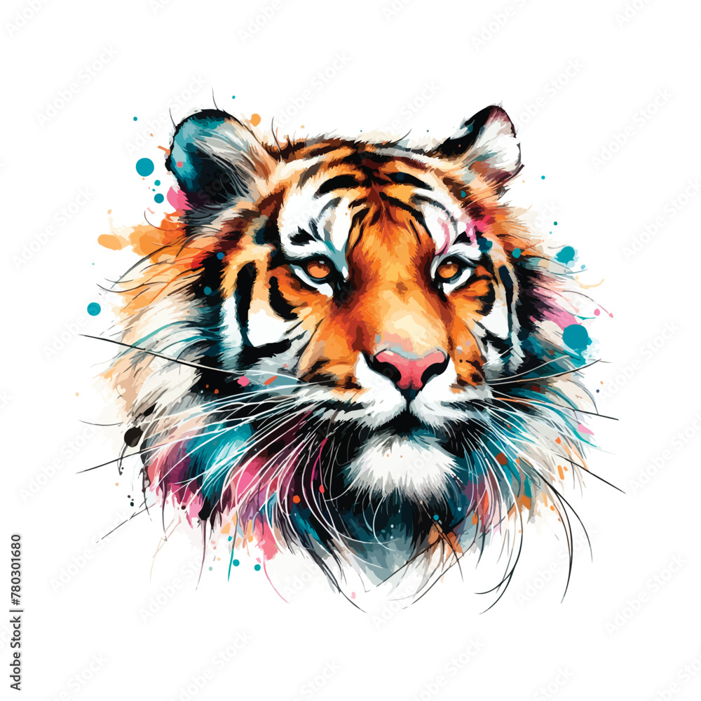 Naklejka premium Tiger Head Watercolor Illustration for T-shirt Print