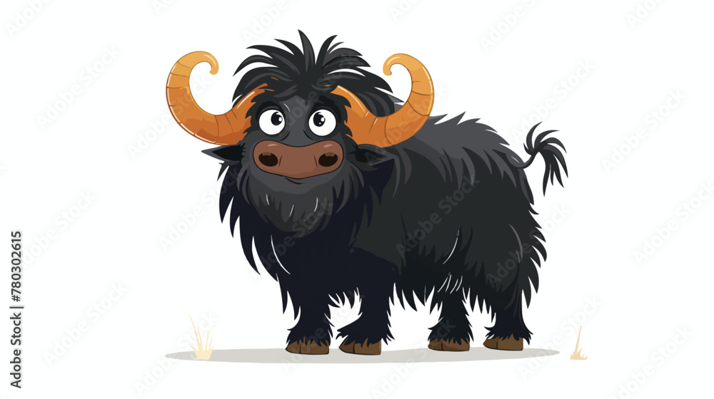 Cartoon cute yak isolated on white background flat vector