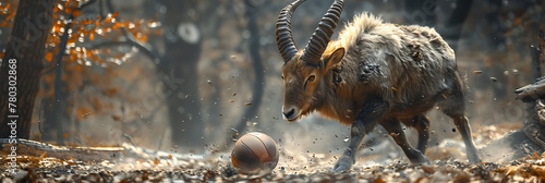 an Ibex playing with football beautiful animal photography like living creature
