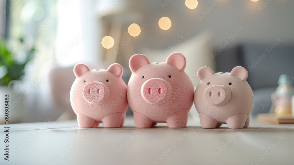 Three piggybanks, saving and prosperity, financial profit growth concept. Three piggybanks, saving and prosperity, financial profit growth concept.