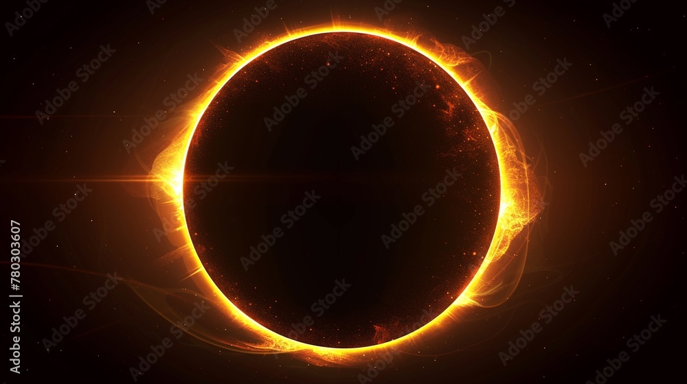 Naklejka premium A solar eclipse. The total eclipse is caused when the sun, moon and earth align. Illustration. The corona moment.