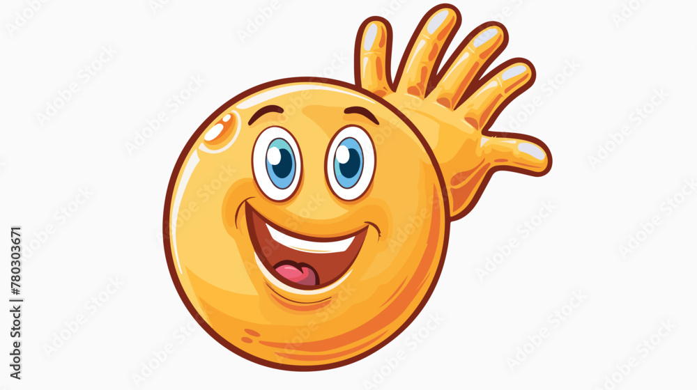Cartoon emoticon waving hand flat vector 