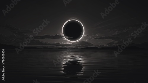 A solar eclipse. The total eclipse is caused when the sun, moon and earth align. Illustration. The corona moment. photo